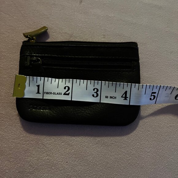 Fossil Brown Leather Small Wallet Change Purse Bag 3 Zippers - Picture 3 of 8